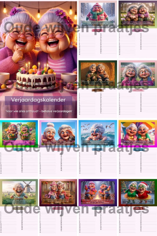 Oude Wijven Cartoon Verjaardagskalender