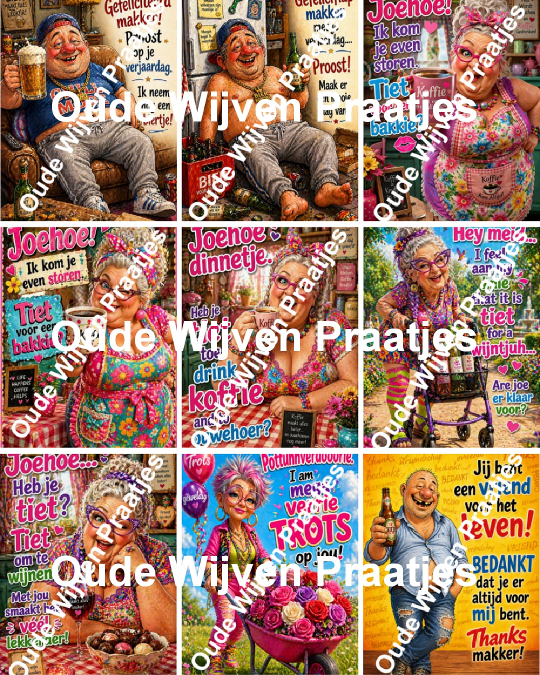 Digitale Humoristische Wenskaarten 50 stuks